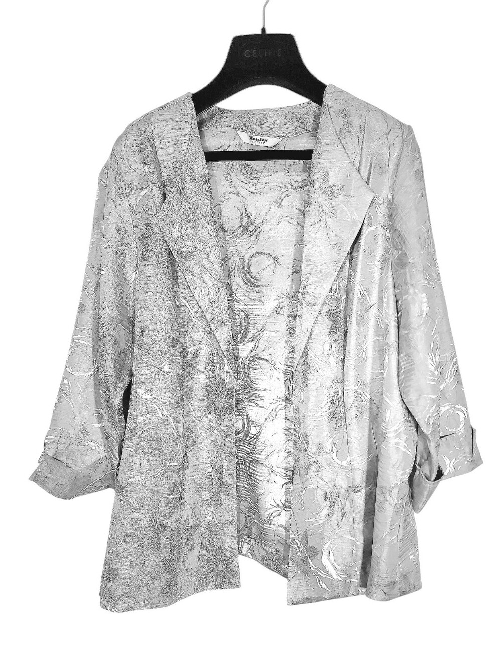 vintage TanJay shimmery silver lightweight open-front blazer jacket. 14P